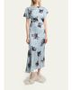 Erdem Floral Crushed Satin Short-Sleeve Asymmetric Midi Dress - 2