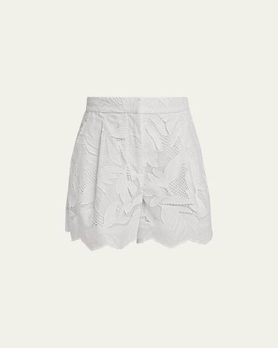 Erdem Floral Cutwork Cotton Pleated Shorts