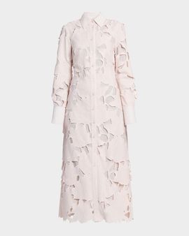 Erdem Floral Embroidered Long-Sleeve Midi Shirtdress