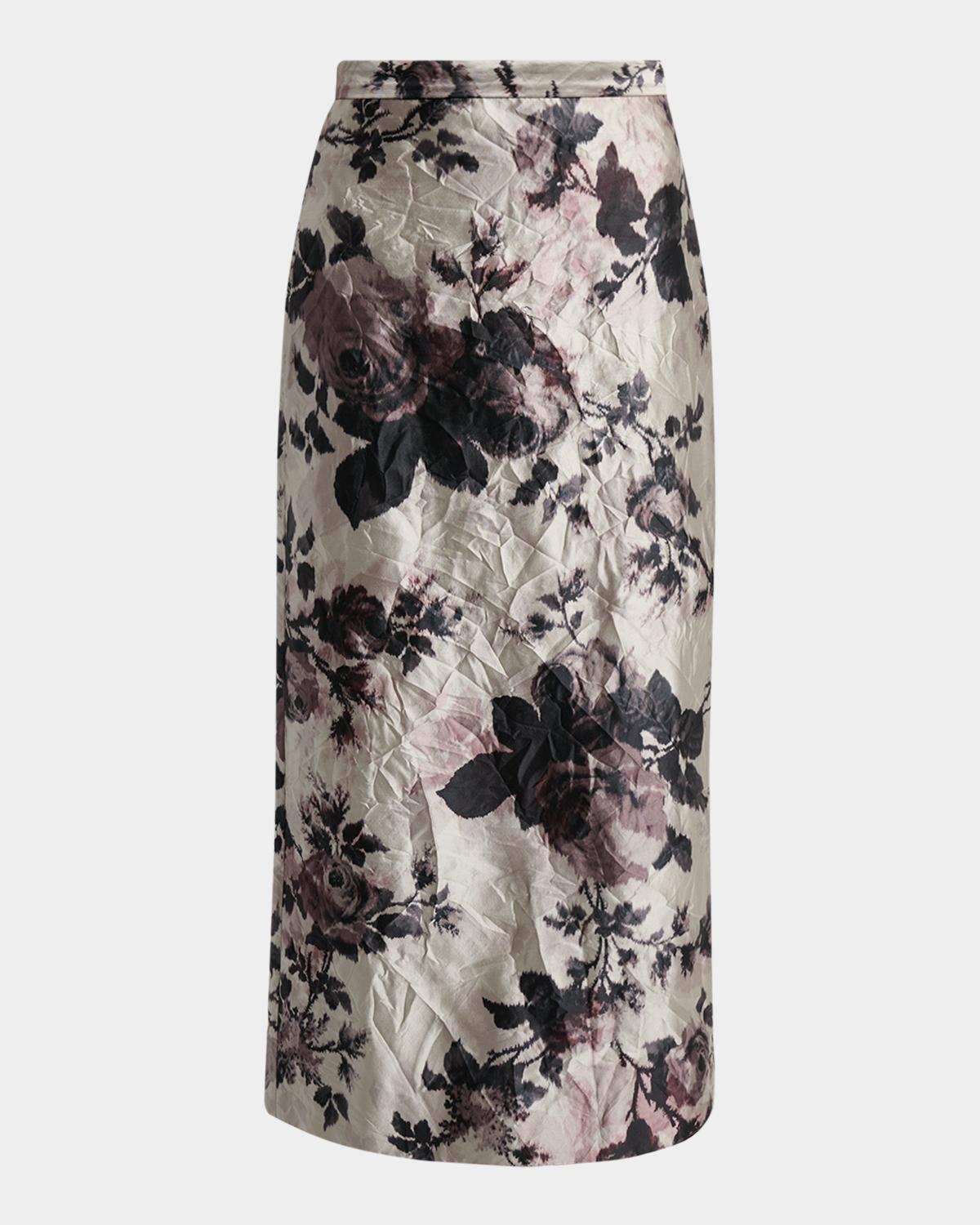 Erdem Floral Metallic Crinkled Midi Skirt