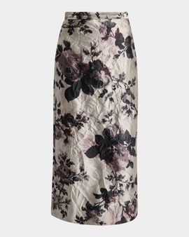 Erdem Floral Metallic Crinkled Midi Skirt
