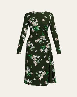 Erdem Floral Ponte Long-Sleeve Midi Dress