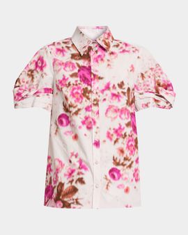 Erdem Floral Print Cotton Short Sleeve Shirt