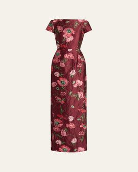 Erdem Floral Textured Satin Tailored Midi Dress