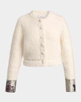 Erdem Metallic Floral Jacquard & Alpaca Boucle Crop Cardigan