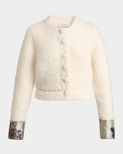 Erdem Metallic Floral Jacquard & Alpaca Boucle Crop Cardigan