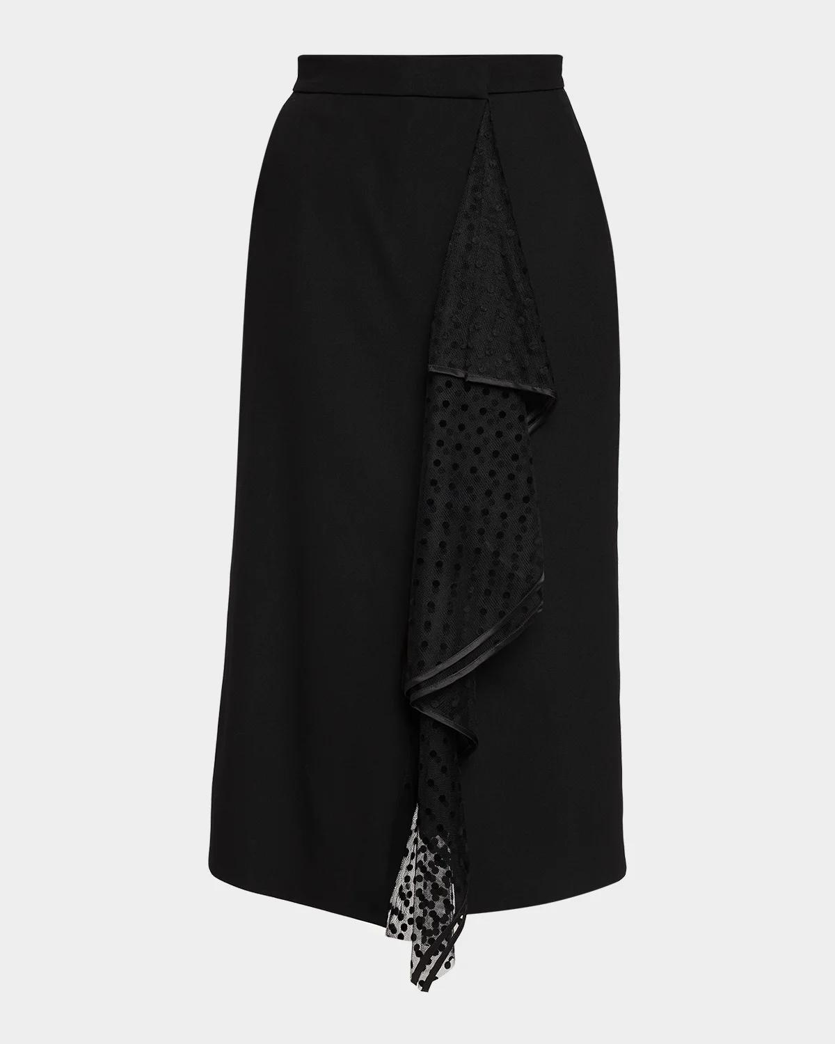 Erdem Swiss Dot Ruffle Wool Grain De Poudre Midi Wrap Skirt