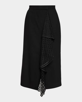 Erdem Swiss Dot Ruffle Wool Grain De Poudre Midi Wrap Skirt