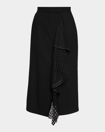 Erdem Swiss Dot Ruffle Wool Grain De Poudre Midi Wrap Skirt