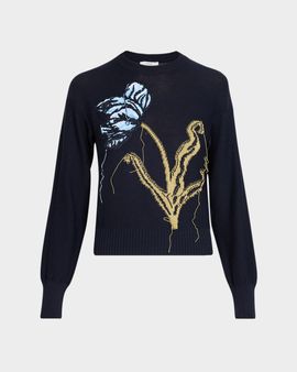 Erdem Tulip Intarsia Embroidered Wool Sweater