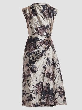 Erdem Women's Draped Floral Textured Satin Midi Dress