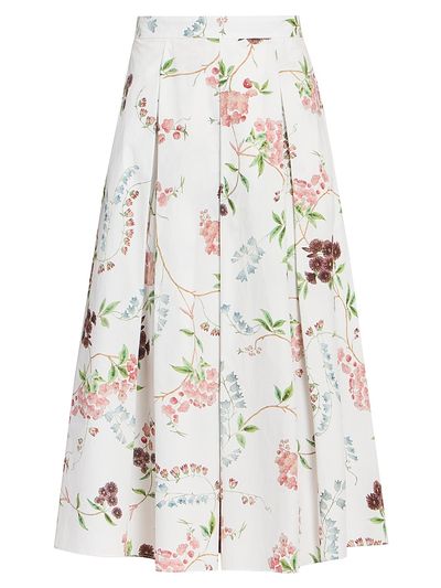 Erdem Women's Floral Cotton Pleated Midi-Skirt