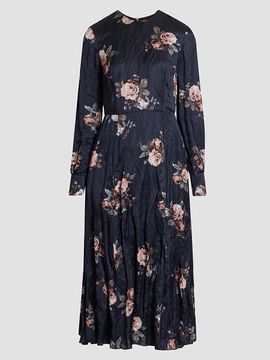 Erdem Women's Floral Crushed Satin Crewneck Midi Dress