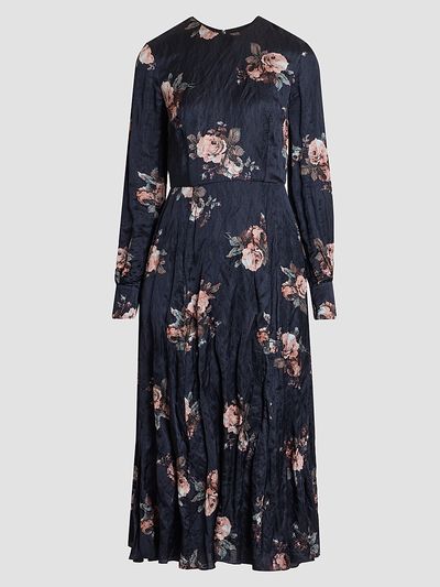 Erdem Women's Floral Crushed Satin Crewneck Midi Dress