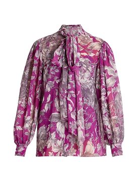 Erdem Women's Floral Tie-Neck Blouse