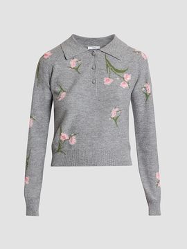 Erdem Women's Rib-Knit Floral Merino Wool Sweater