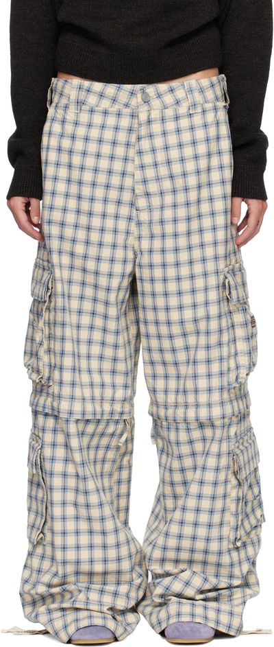 ERL ERL Beige & Blue Zip-Off Plaid Cargo Pants
