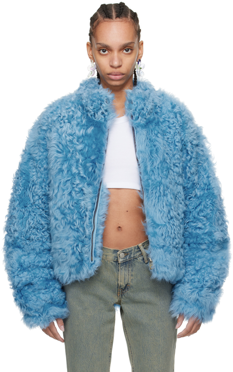 ERL - Blue Stand Collar Shearling Jacket