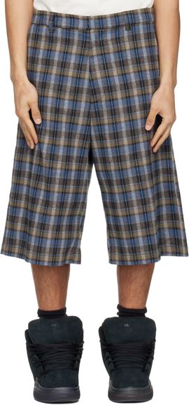 ERL ERL Gray & Blue Check Shorts