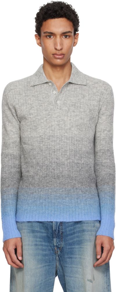 ERL ERL Gray Thin Gradient Knit Polo