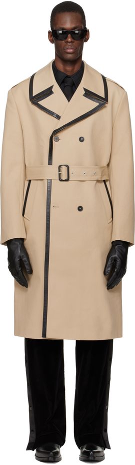 Ernest W. Baker Ernest W. Baker Beige Leather Trim Trench Coat