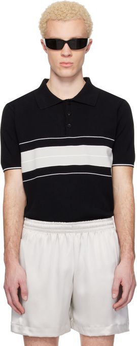 Ernest W. Baker Ernest W. Baker Black & Gray Striped Polo