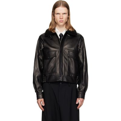 Ernest W. Baker Ernest W. Baker Black Aviator Leather Bomber Jacket