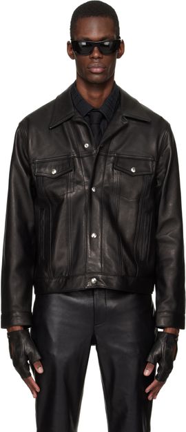 Ernest W. Baker Ernest W. Baker Black Diamond Spread Collar Leather Jacket