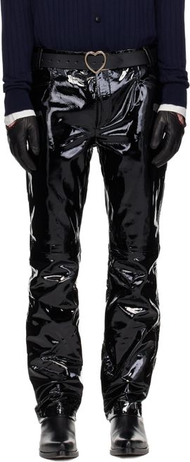 Ernest W. Baker Ernest W. Baker Black Straight Fit Leather Trousers