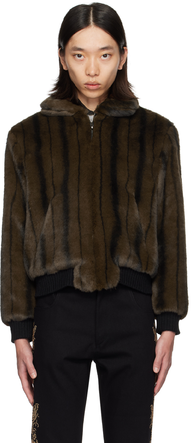 Ernest W. Baker アーネストダブルベイカーフェイクファージャケット Ernest W. Baker - Brown Harrington Faux-Fur Jacket