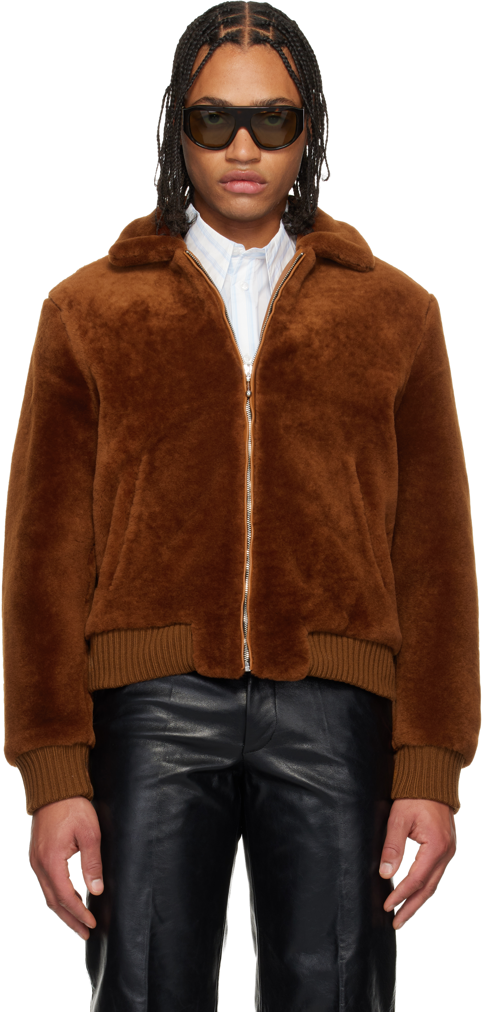 Ernest W. Baker - Brown Zip Shearling Jacket