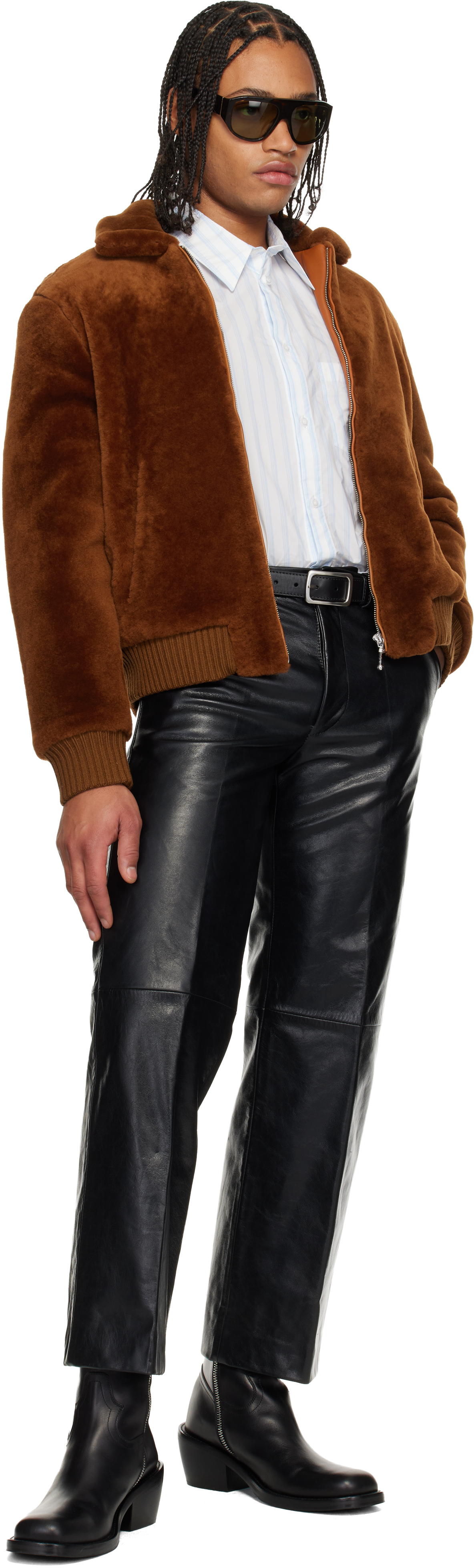 Ernest W. Baker - Brown Zip Shearling Jacket