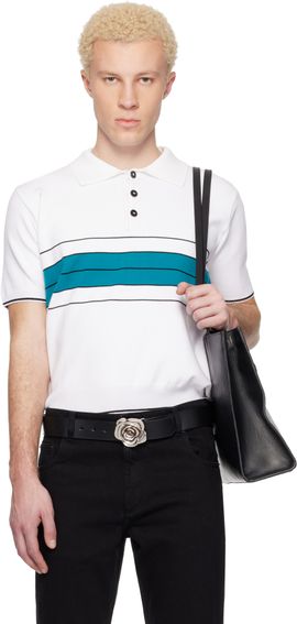 Ernest W. Baker Ernest W. Baker White & Green Striped Polo
