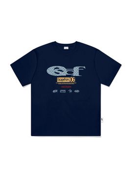 ESCAPEFROM Star Denim ESCF Logo Collage Print Overfit Short-Sleeve T-shirt [Navy]