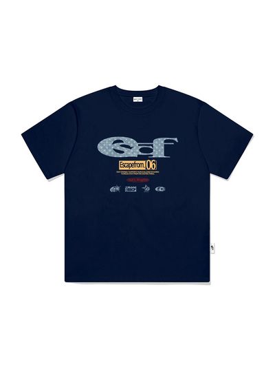 ESCAPEFROM Star Denim ESCF Logo Collage Print Overfit Short-Sleeve T-shirt [Navy]