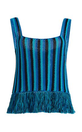 ESCVDO ESCVDO Misti Fringed Crocheted Cotton Tank Top Blue S