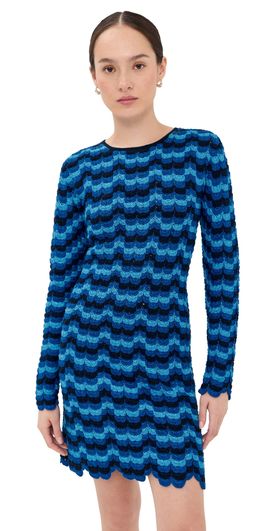 ESCVDO ESCVDO Solana Long Sleeve Crochet Mini Dress Blues