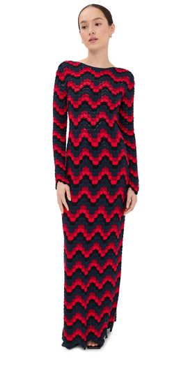 ESCVDO ESCVDO Ursula Crochet Maxi Dress RED / NAVY