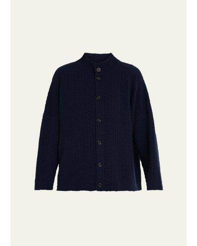Eskandar 3/4 Width High Neck Cardigan- Mid Length