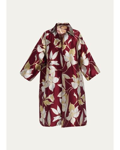 Eskandar Sloped Shoulder Wide A-Line Open Jacket With Collar - 3/4 Length