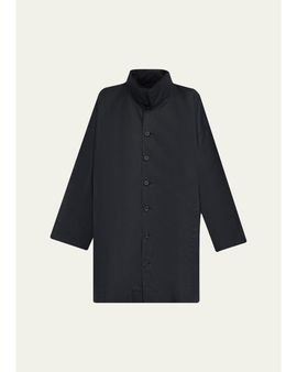Eskandar Smaller Front Larger Back High Neck Raincoat With Button Away Hood - Long Plus Length