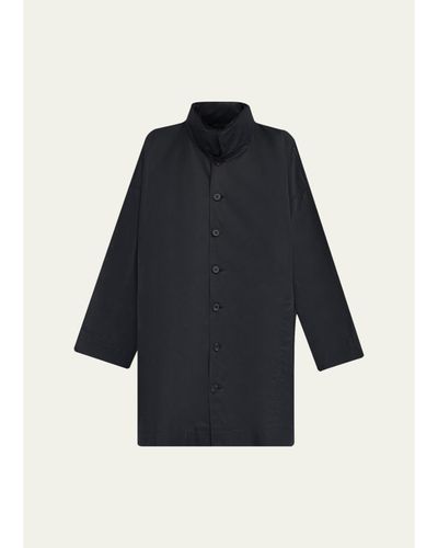 Eskandar Smaller Front Larger Back High Neck Raincoat With Button Away Hood - Long Plus Length