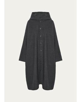 Eskandar Wool Cashmere Wide Hooded Buttoned Coat - 3/4 Length