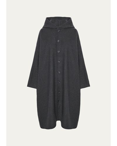 Eskandar Wool Cashmere Wide Hooded Buttoned Coat - 3/4 Length