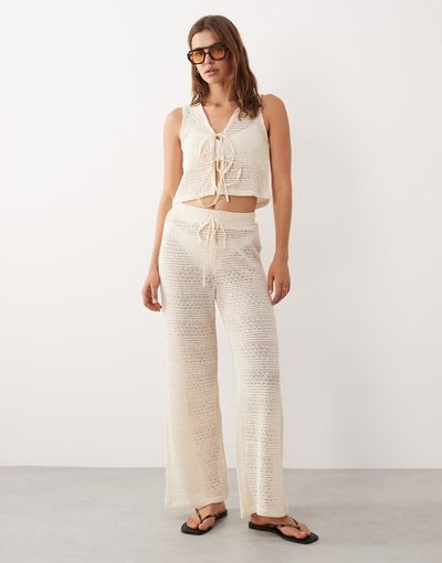 Esmée Esmée crochet tie front beach pants in beige-Neutral