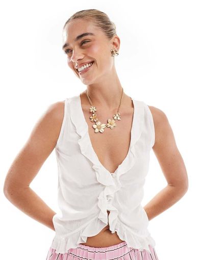 Esmée Esmée Exclusive beach top with frill neckline detail in white