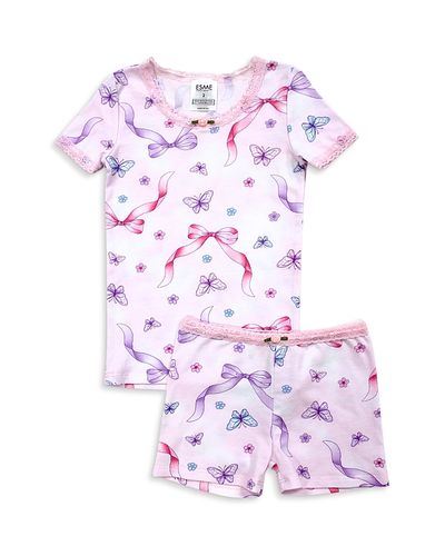 Esme Esme Girls' Butterfly Print Short Sleeved Top & Shorts Pajama Set