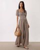 Esmée Esmée puff sleeve tie front beach maxi dress in brown & cream gingham - 1