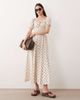 Esmée Esmée puff sleeve tie front maxi beach dress in cream & brown polka dot-White - 1