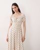 Esmée Esmée puff sleeve tie front maxi beach dress in cream & brown polka dot-White - 2